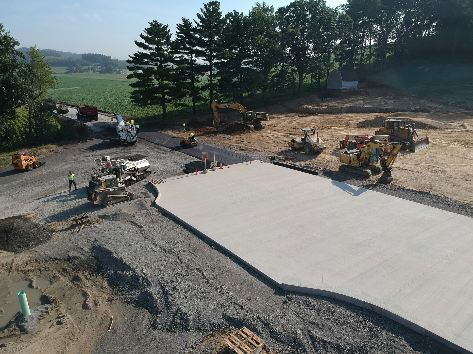 A broad finished concrete surface poured on a prepared base